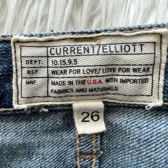 🎯Current/Elliott The Uneven Seamed Original Straight First Love Mixed Jeans - Picture 13 of 14